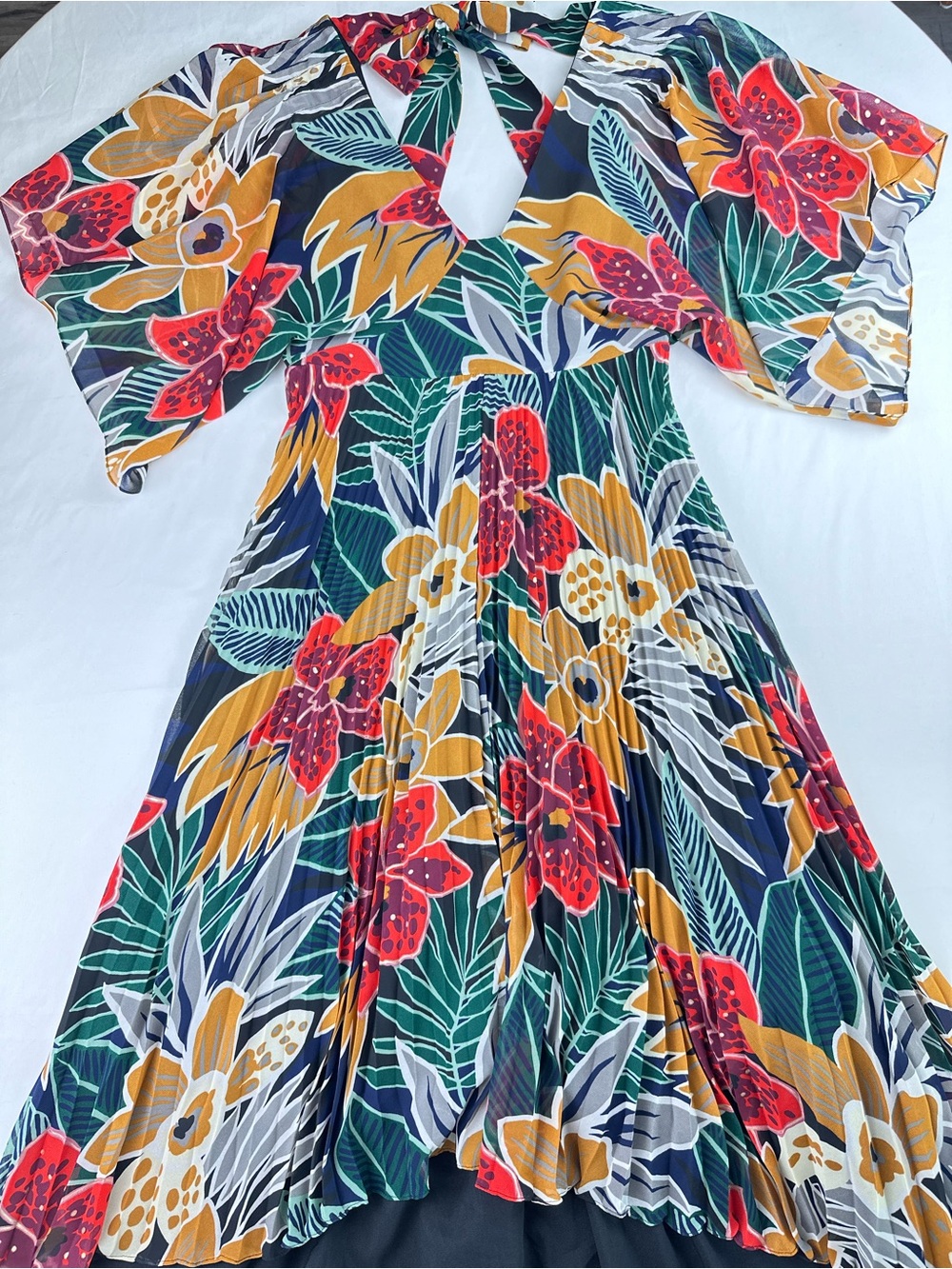 Club Monaco Zorbina Pleated Floral Midi Dress High-Low Wedding Guest Autumn 00